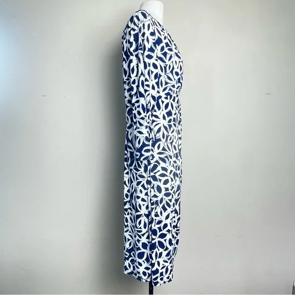 NWT Lauren Ralph Lauren White & Blue Dress | Ruched Faux Wrap V-Neck | 16 - Picture 6 of 14
